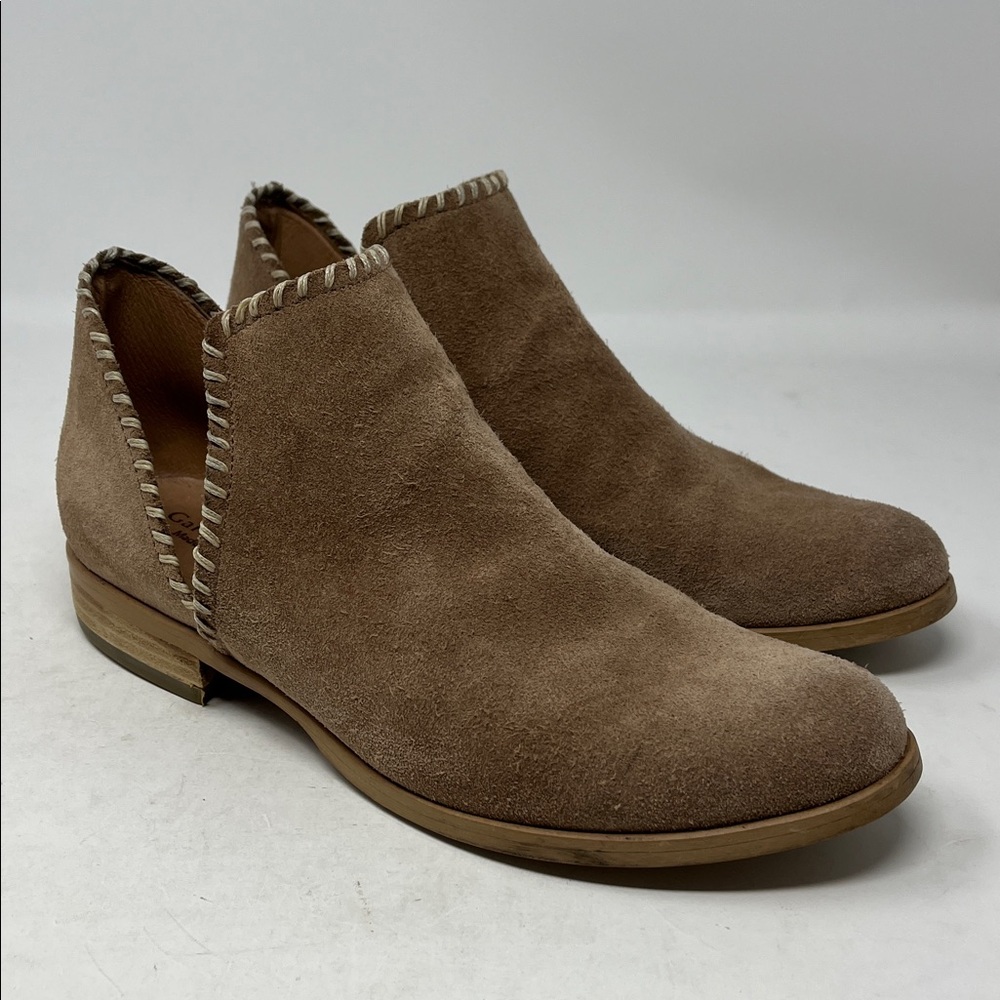 GARNET HILL Lola Whipstitched Boots Tan Suede Slip On Made In Italy Sz 37 US 7 - Picture 5 of 14